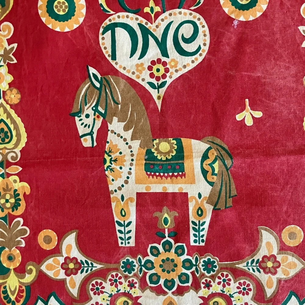 Vintage 60s 70s Dala horse tea towel dish cloth